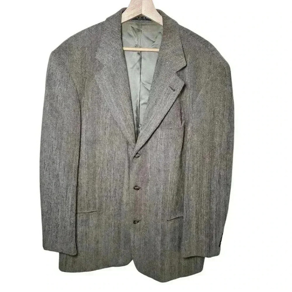 Hugo Boss Blazer Men's 40R Gray Brown Chevron Wool Sports Coat Jacket Made USA - Picture 1 of 16